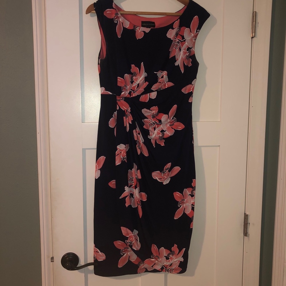 Navy and Coral Pink Boatneck Dress - 10
